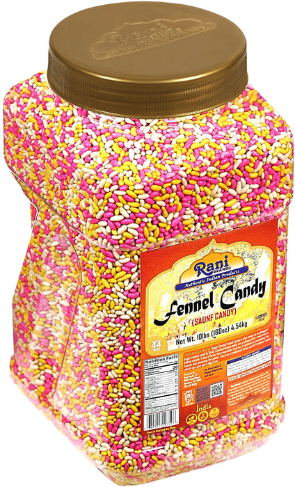 Rani Sugar Coated Fennel Candy 160oz (10lbs) 4.54kg Bulk PET Jar ~ Indian After Meal Digestive Treat | Vegan | Gluten Friendly | NON-GMO | Kosher | Indian Origin