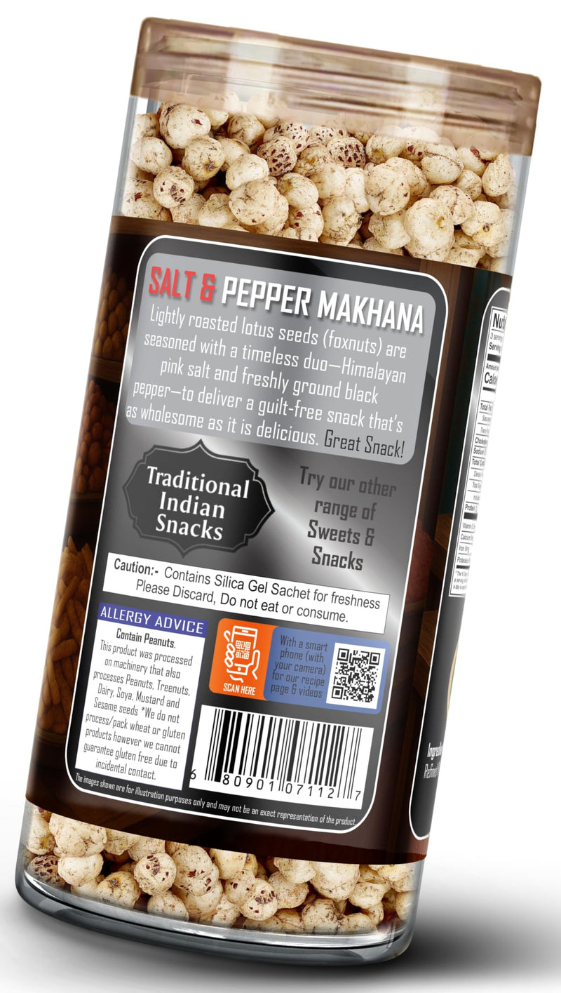 Rani Roasted Makhana (Fox Nut/Popped Lotus Seed) Salt & Pepper Flavor 2.6oz (75g) Ready to eat, Hand Picked Foxnuts ~ All Natural | Vegan | Gluten Friendly | NON-GMO | Kosher | Indian Origin