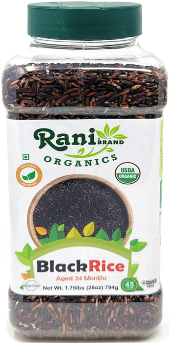 Rani Black Rice Extra Long Aged 28oz (1.75lbs) 800g PET Jar ~ All Natural | Gluten Friendly | Vegan | Indian Origin | Kosher | Export Quality | USDA Certified Organic