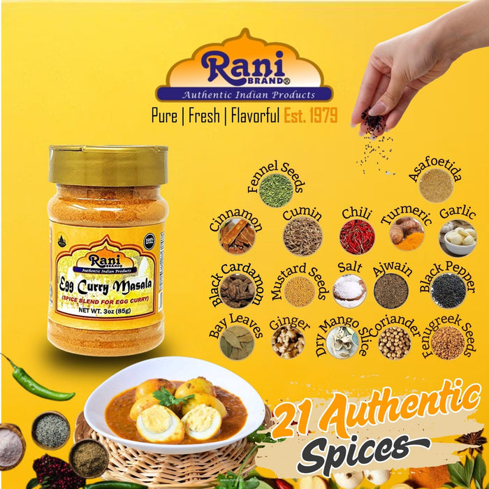 Rani Egg Curry Masala, 21 Spice Blend 3oz (85g) Shaker Top For Your Eggs or Tofu Scramble ~ All Natural | Vegan | Gluten Friendly | NON-GMO