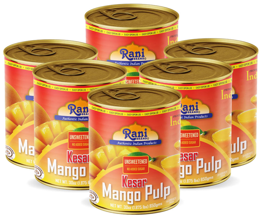 Rani Mango Pulp Puree (Makes Mango Lassi Shakes) Kesar Unsweetened 30oz (1.875lbs) 850g Pack of 6 ~ Kosher | All Natural | NON-GMO | Vegan | No colors | Gluten Friendly | Indian Origin