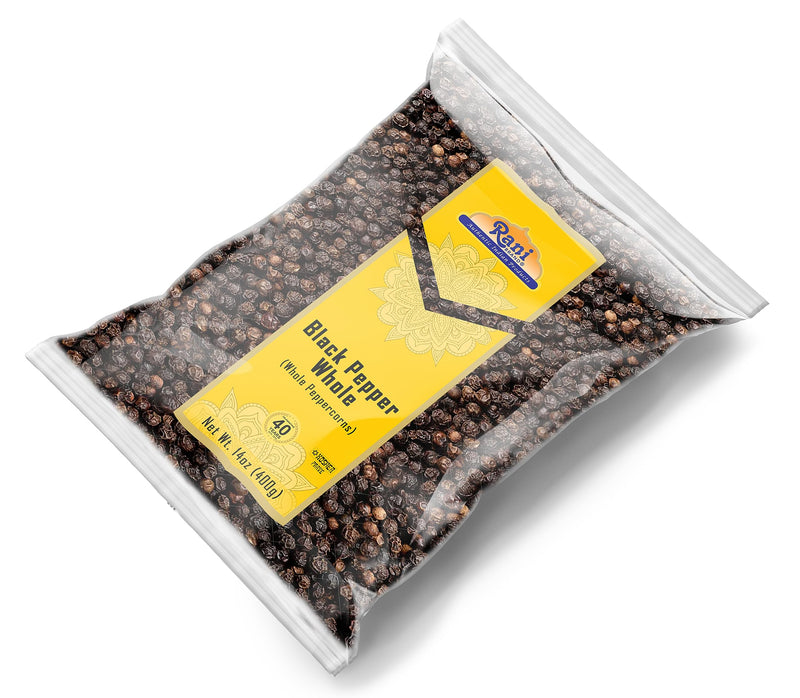 Rani Black Pepper Whole (Peppercorns), Premium Bold Tellicherry Quality 14oz (400g) ~ All Natural | Gluten Friendly | Non-GMO | Kosher | Product of Vietnam | Perfect size for Grinders!