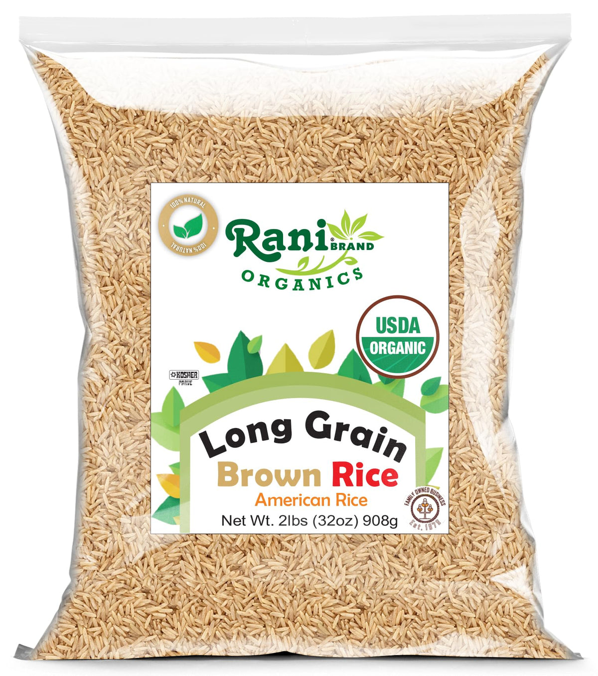 Rani Organic Long Grain Brown Rice 32oz (2lbs) 908g ~ All Natural | Gl ...