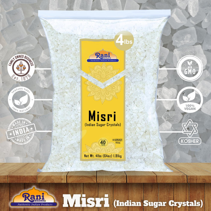 Rani Misri (India Sugar Crystals) 64oz (4lbs) 1.81kg ~ All Natural | Gluten Friendly | No Colors | Vegan | Kosher | Indian Origin