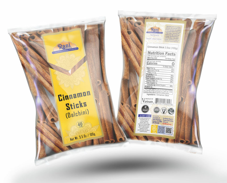 Rani Cinnamon Sticks 3.5oz (100g) ~ 11-13 Sticks 3 Inches in Length Cassia Round ~ All Natural | Vegan | No Colors | Gluten Friendly | NON-GMO | Kosher