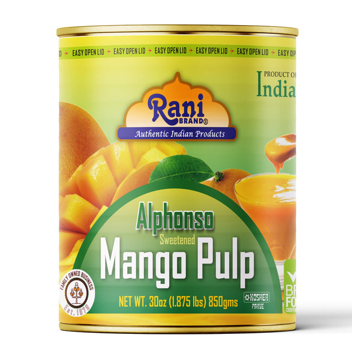 Rani Mango Pulp Puree (Makes Mango Lassi Shakes) Alphonso Sweetened 30oz (1.875lbs) 850g ~ Kosher | All Natural | NON-GMO | Vegan | No colors | Gluten Friendly | Indian Origin