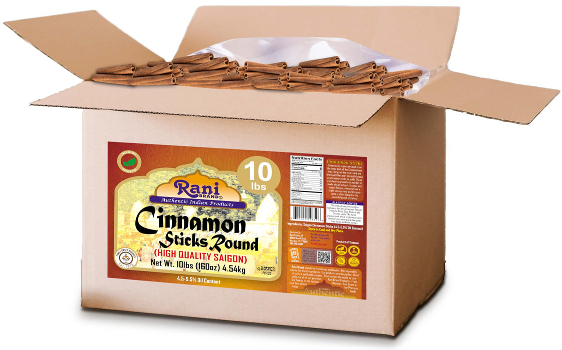 Rani Cinnamon Sticks 160oz (10lbs) 4.54kg Bulk Box - 875-1000 Sticks - Strong Aroma, Perfect for Baking, Cooking & Beverages | 3+ Inches Length - Cassia Saigon Cinnamon from Vietnam | Kosher