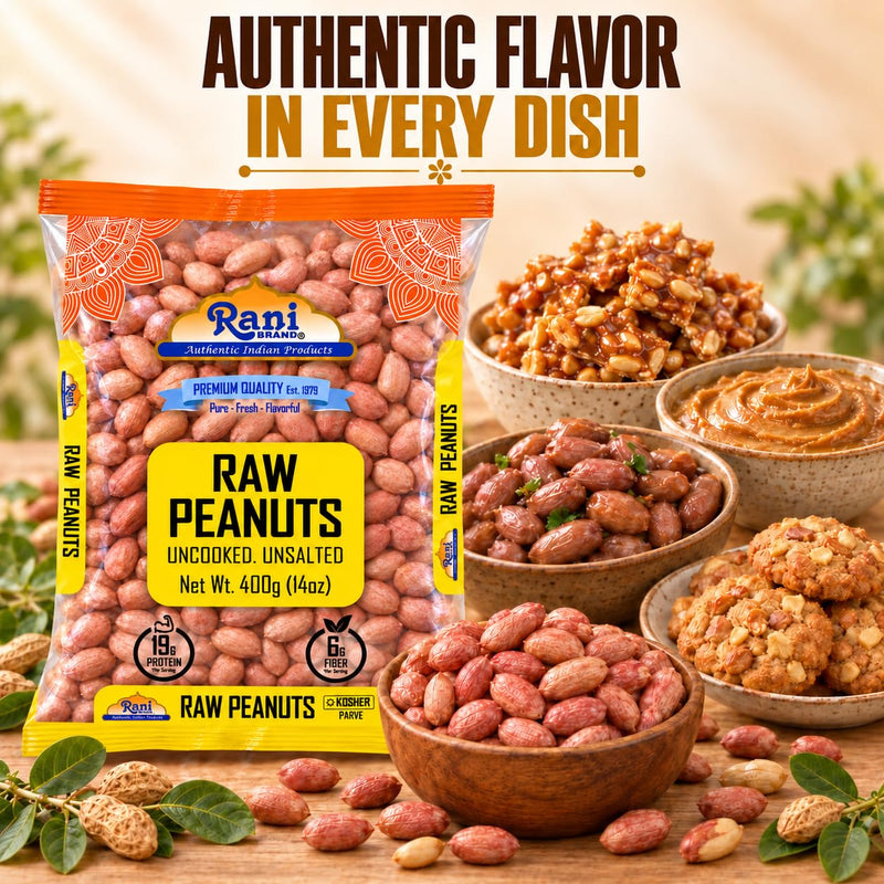 Rani Peanuts, Raw Whole With Skin (uncooked, unsalted) 14oz (400g) ~ All Natural | Vegan | Gluten Friendly | Kosher | Fresh Product of USA ~ Spanish Grade Groundnut / Red-skin