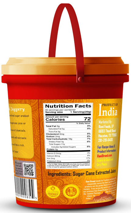 Rani Natural Jaggery (Gujarati Soft Jaggery) 32oz (2lbs) 908g Bulk Bucket ~ Gluten Friendly | Vegan | NON-GMO | Kosher | No Salt or fillers | Indian Product