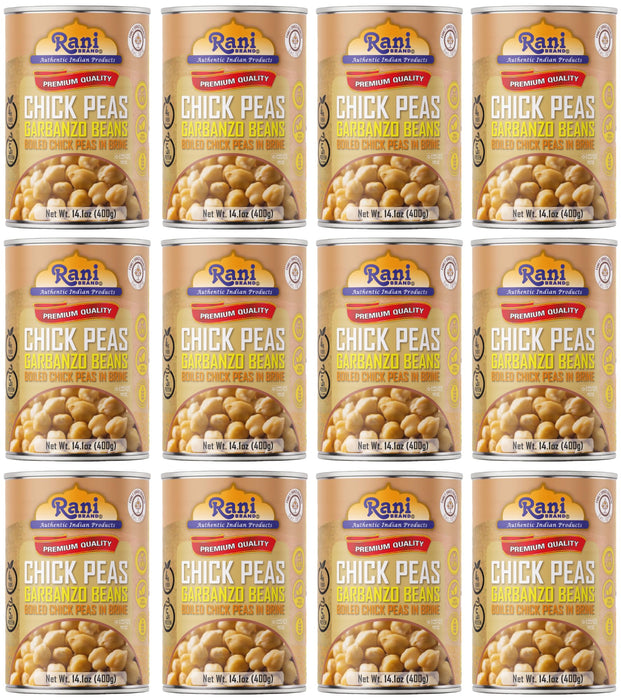 Rani Chick Peas, Garbanzo Beans (Boiled Chick Peas in Brine) Kabuli Chana 14oz (400g) Pack of 12 ~ Easy Open Can | All Natural | Vegan | Gluten Friendly | NON-GMO | Kosher | Indian Origin