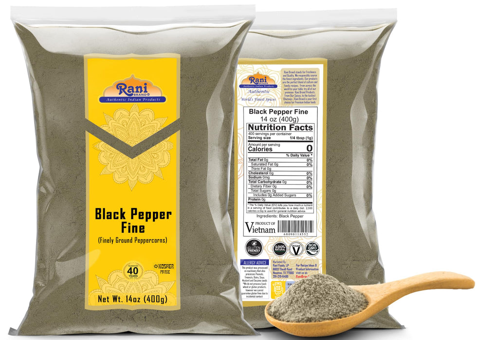 Rani Black Pepper Fine Powder 80 Mesh, 14oz (400g) ~ All Natural | Vegan | Gluten Friendly | NON-GMO | Kosher