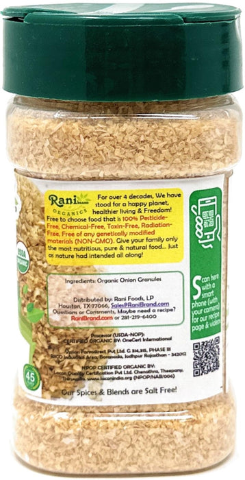 Rani Organic Granulated Onion (Pyaaz Granules) 3oz (85g) PET Jar ~ All Natural | Gluten Friendly | Vegan | NON-GMO | Kosher | No Salt or fillers | Indian Origin