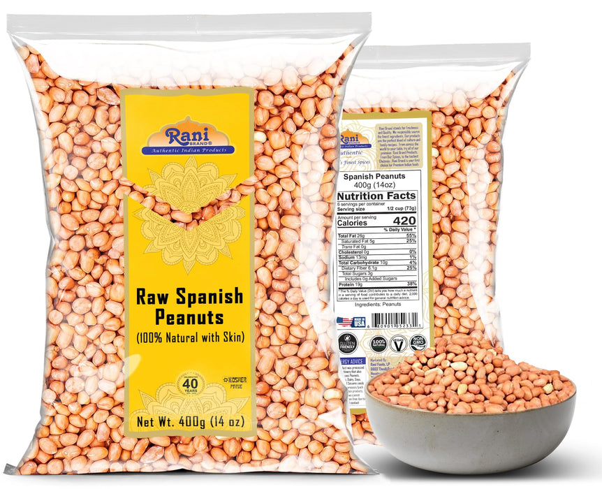 Rani Raw Spanish Peanuts 100% Natural with Skin (uncooked, unsalted) 14oz (400g) ~ Vegan | Gluten Friendly | Fresh Product of USA | Kosher | Red-brown Skin