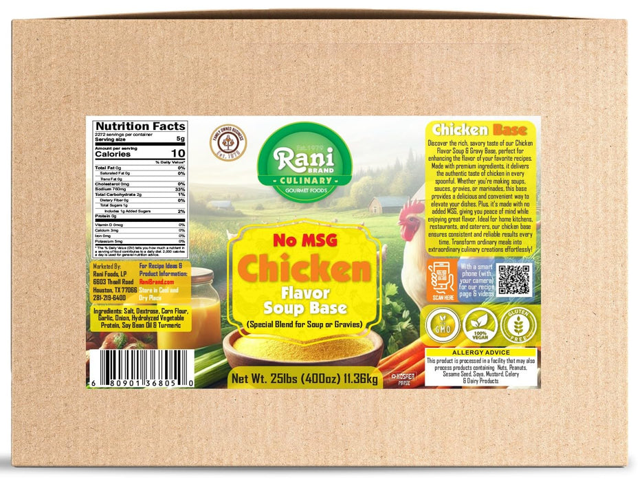 Rani Premium Chicken Base (Special Blend for Soup or Gravies) 400oz (25lbs) 11.36kg Bulk Box ~ All Natural | Gluten Friendly | NON-GMO | Kosher | Vegan | Indian Origin