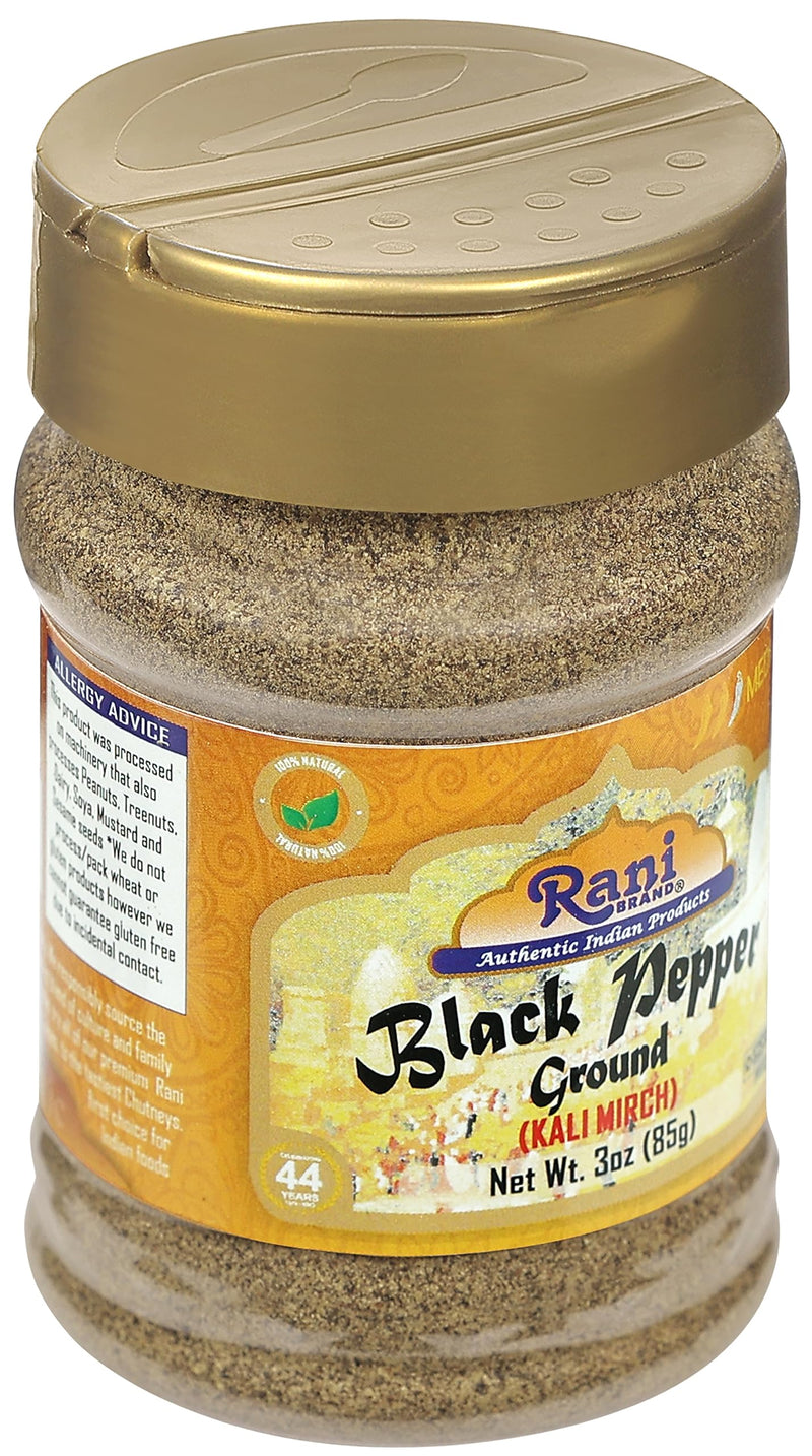 Rani Black Pepper Fine Powder 80 Mesh, 3oz (85g) PET Jar ~ Gluten Friendly, Non-GMO, All Natural | Kosher