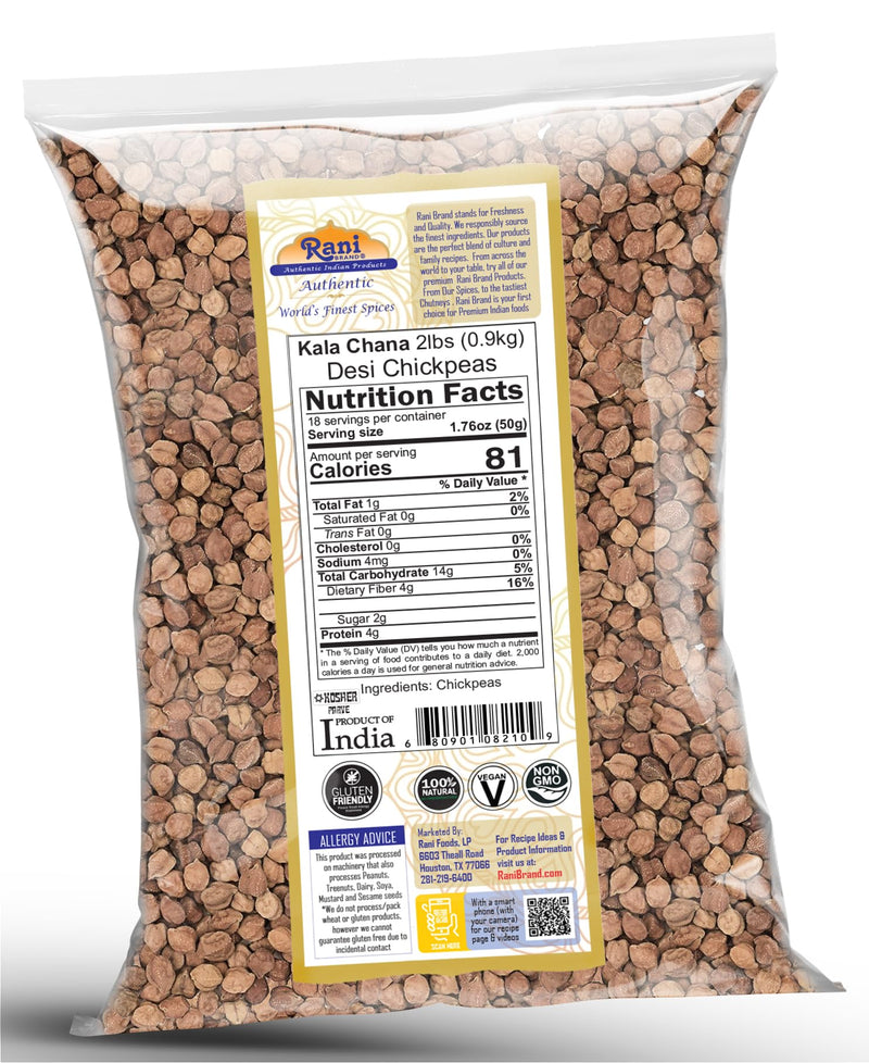 Rani Kala Chana (Desi Chickpeas Chana with skin) 32oz (2lbs) 907g ~ All Natural | Gluten Friendly | NON-GMO | Vegan | Kosher | Indian Origin