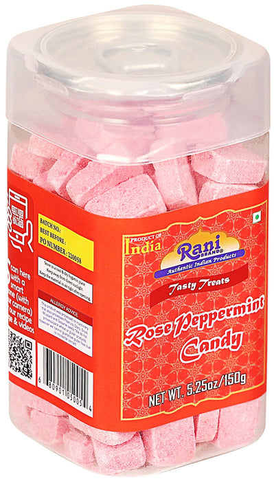 Rani Rose Peppermint Candy 5.25oz (150g) Vacuum Sealed, Easy Open Top, Resealable Container ~ Indian Tasty Treats | Vegan | Gluten Friendly | NON-GMO | Indian Origin
