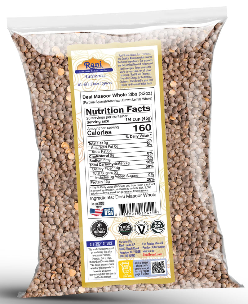Rani Desi Masoor (Masur) Whole 32oz (2lbs) 907g (aka. Pardina Spanish) ~ All Natural | Vegan | Kosher | Gluten Friendly | Product of USA