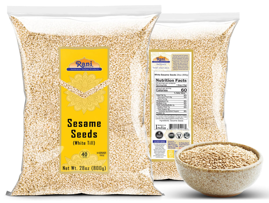 Rani Sesame Seeds Whole White, Hulled (Till) 28oz (800gm) ~ All Natural | Gluten Friendly | NON-GMO | Kosher | Vegan | Indian Origin