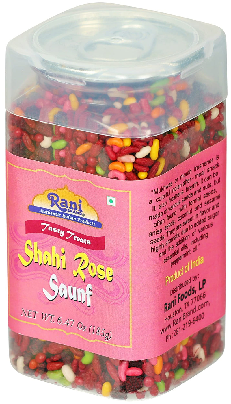 Rani Shahi Rose Saunf 6.47oz (185g) Vacuum Sealed, Easy Open Top, Resealable Container ~ Indian Tasty Treats | Vegan | Gluten Friendly | NON-GMO | Indian Origin