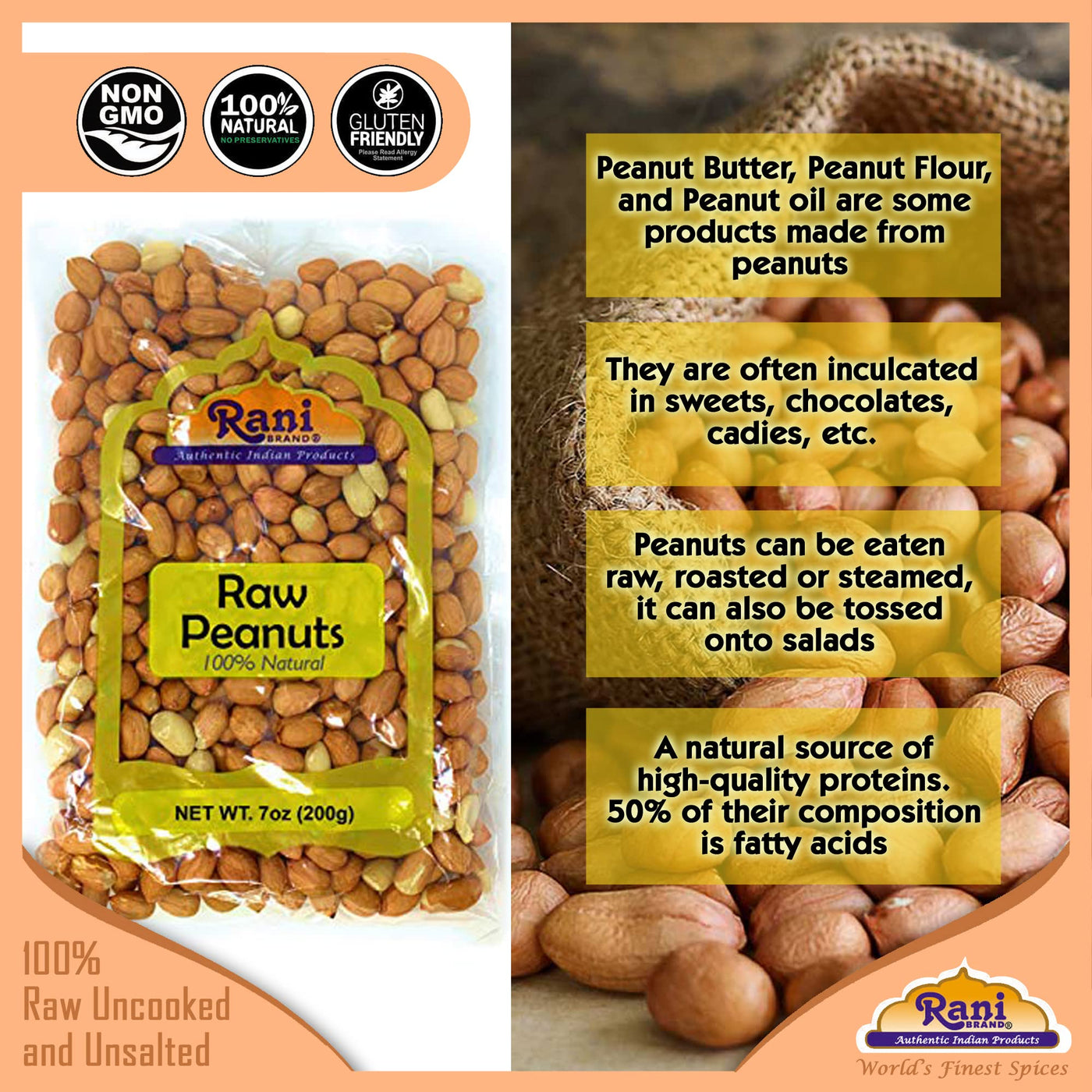 Rani Brand Raw Whole Peanuts With Skin - 3lb Bulk Bag (Uncooked, Unsalted)