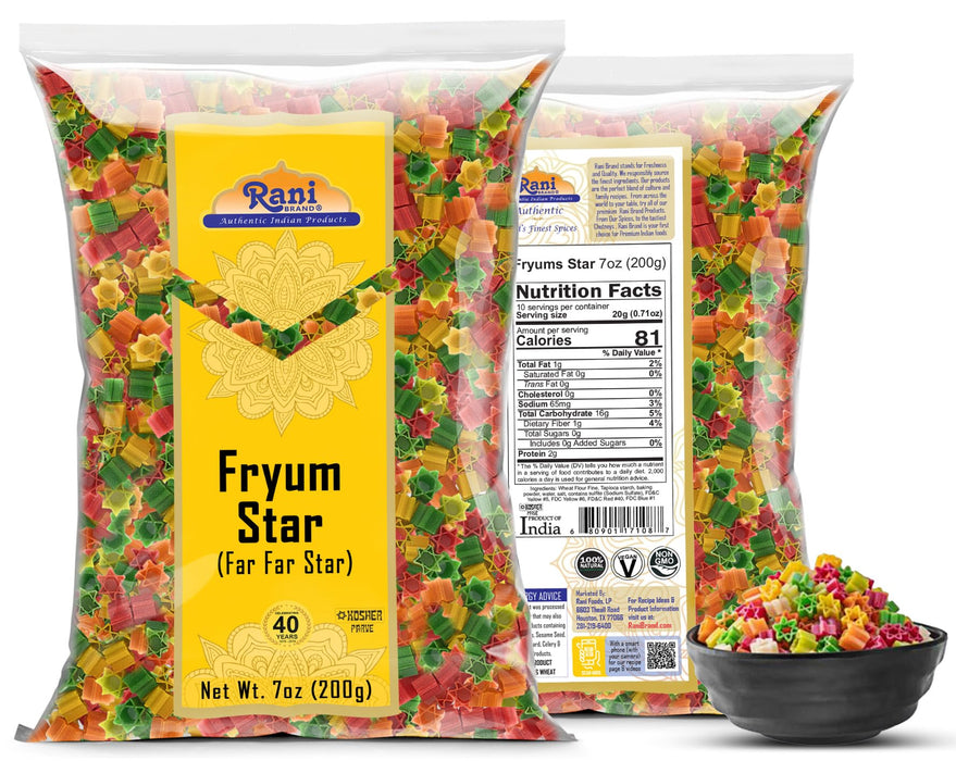 Rani Far Far / Fryums (Wheat & Tapioca Pellet) Star Shape 7oz (200g) ~ Vegan, Kosher, Uncooked, Used to Make Papad, Bhungra / Chip Snack