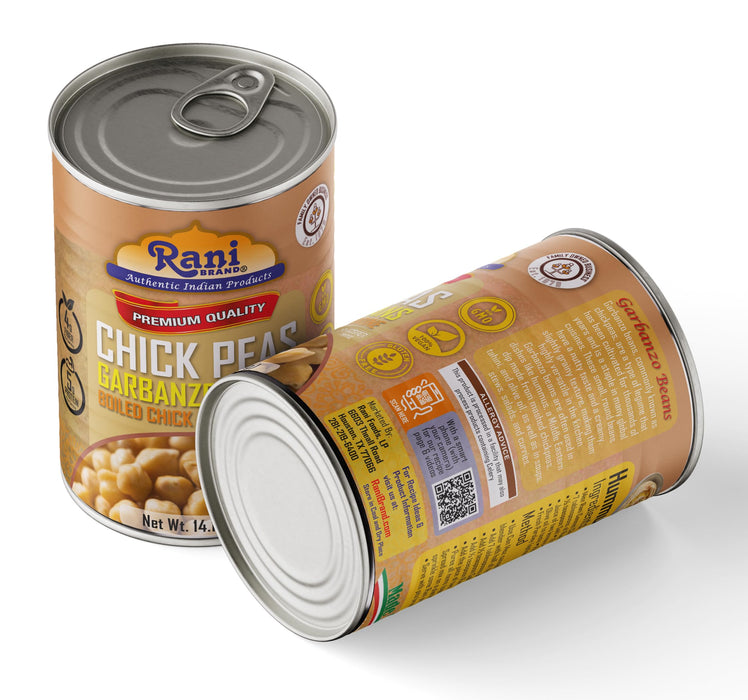 Rani Chick Peas, Garbanzo Beans (Boiled Chick Peas in Brine) Kabuli Chana 14oz (400g) Pack of 2 ~ Easy Open Can | All Natural | Vegan | Gluten Friendly | NON-GMO | Kosher | Indian Origin