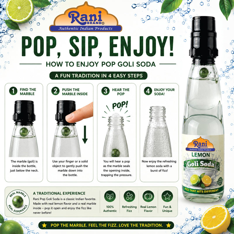 Rani Lemon Goli Soda 6.7 fl oz (200 ml) Glass Bottle with Marble Seal, Pack of 6 ~ Vegan | Gluten Free | Non-GMO | Indian Origin