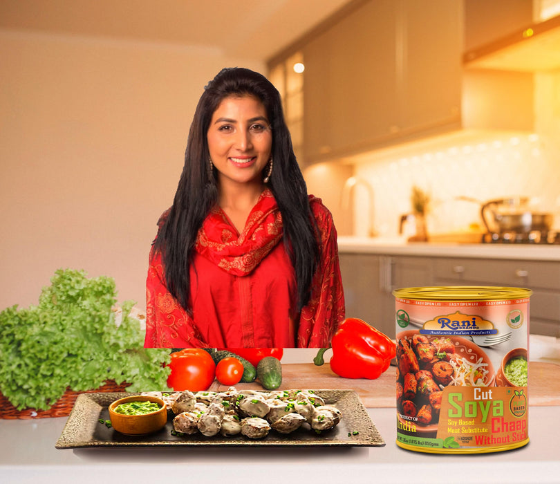 Rani Cut Soya Chaap Whitout Stick (Plant Based Protein) 30oz (1.875lbs) 850g Pack of 18 ~ Easy Open Lid | All Natural | Vegan | No Colors | NON-GMO | Kosher | Indian Origin | Soy Based Meat Substitute