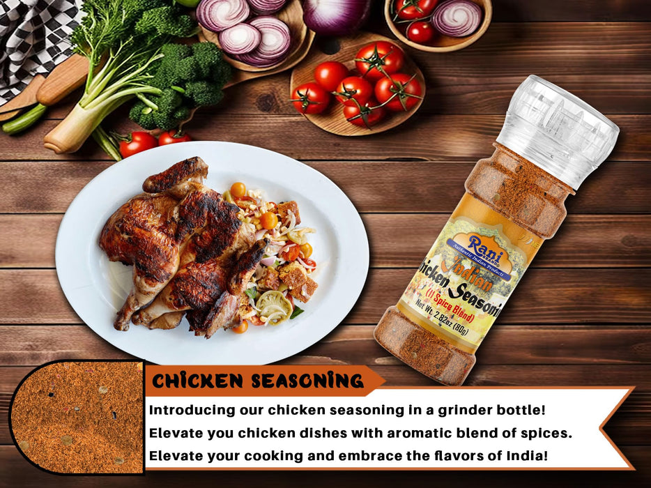 Rani Indian Chicken Seasoning (11-Spice Blend) 2.82oz (80g) Grinder Bottle ~ All Natural | Salt-Free | Vegan | No Colors | Gluten Friendly | NON-GMO | Kosher | Indian Origin