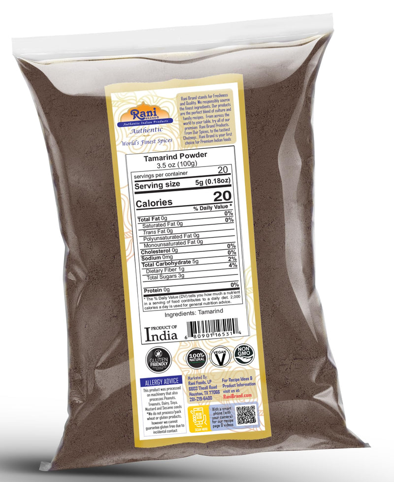Rani Tamarind Powder (Imli) 3.5oz (100g) No added sugar/salt | Vegan | Gluten Free Ingredients | NON-GMO | Kosher | Indian Origin