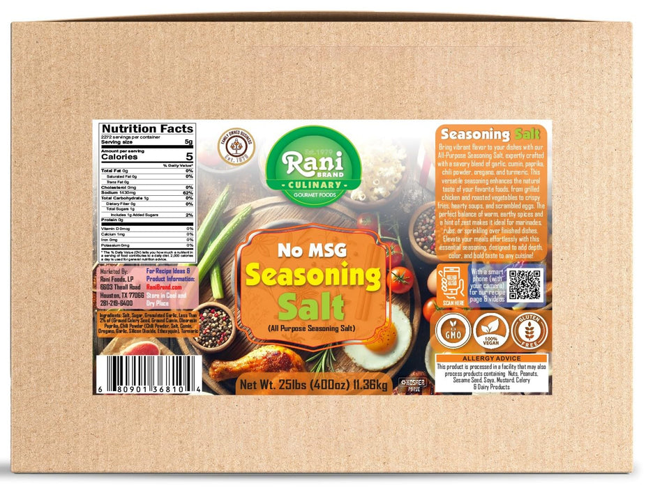 Rani No MSG Seasoning Salt (All Purpose Seasonign Salt) 400oz (25lbs) 11.36kg Bulk Box ~ All Natural | Gluten Friendly | NON-GMO | Kosher | Vegan | Indian Origin