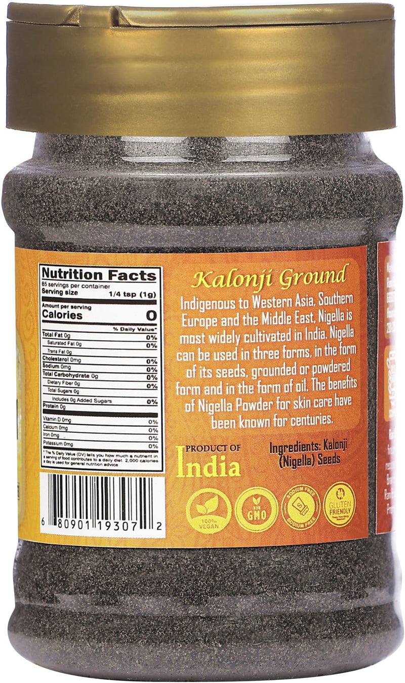 Rani Kalonji (Black Seed, Nigella Sativa, Black Cumin) Ground, Powder 3oz (85g) PET Jar ~ All Natural | Gluten Friendly | NON-GMO | Kosher | Vegan | Indian Origin