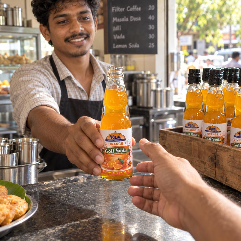 Rani Orange Goli Soda 6.7 fl oz (200 ml) Glass Bottle with Marble Seal, Pack of 2 ~ Vegan | Gluten Free | Non-GMO | Indian Origin