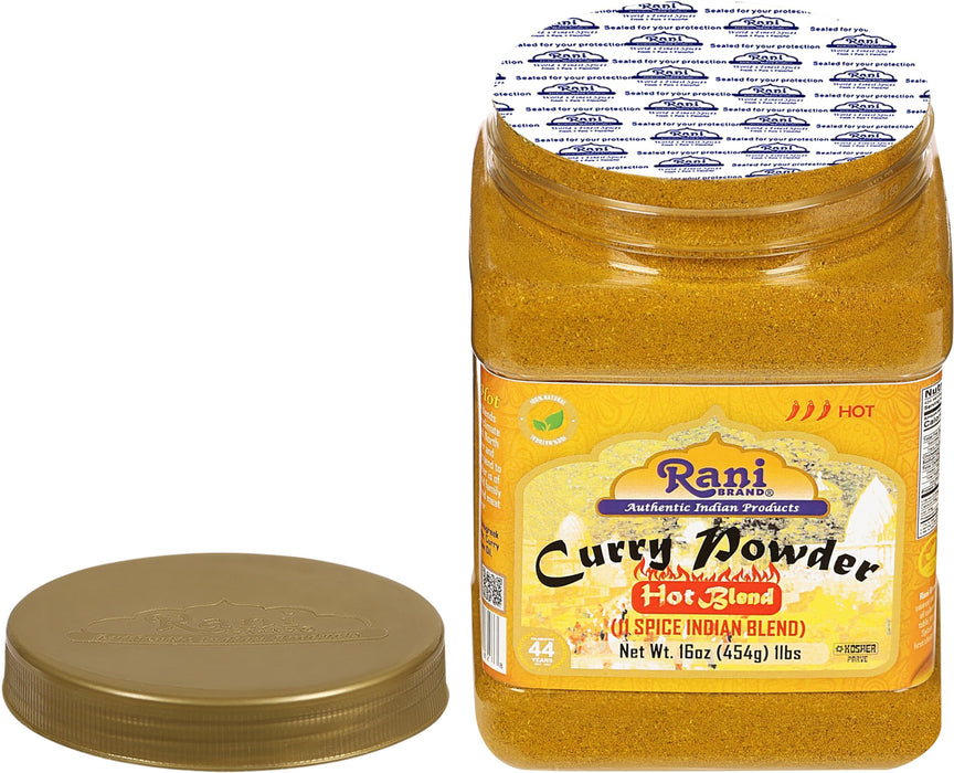 Rani Curry Powder Hot (11-Spice Authentic Indian Blend) 16oz (1lb) 454g PET Jar, Pack of 6 ~ All Natural | Salt-Free | Vegan | No Colors | Gluten Friendly | NON-GMO | Kosher | Indian Origin