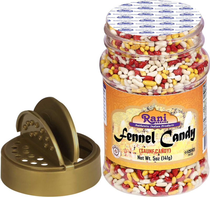 Rani Sugar Coated Fennel Candy 5oz (141g) PET Jar ~ Indian After Meal Digestive Treat | Vegan | Gluten Friendly | NON-GMO | Kosher | Indian Origin