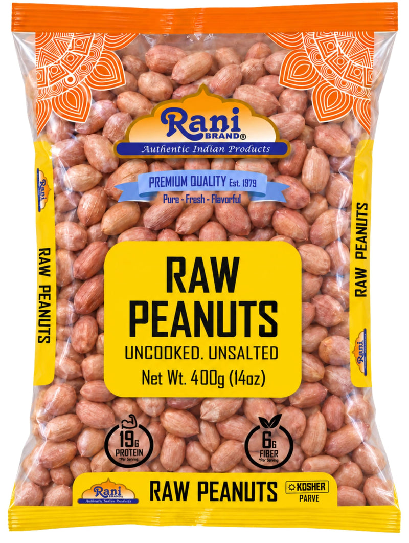 Rani Peanuts, Raw Whole With Skin (uncooked, unsalted) 14oz (400g) ~ All Natural | Vegan | Gluten Friendly | Kosher | Fresh Product of USA ~ Spanish Grade Groundnut / Red-skin