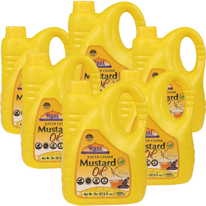 Rani Mustard Oil (Kachi Ghani) 67.6 Ounce (2 Liter) Pack of 6, NON-GMO | Gluten Free | Kosher | Vegan | 100% Natural