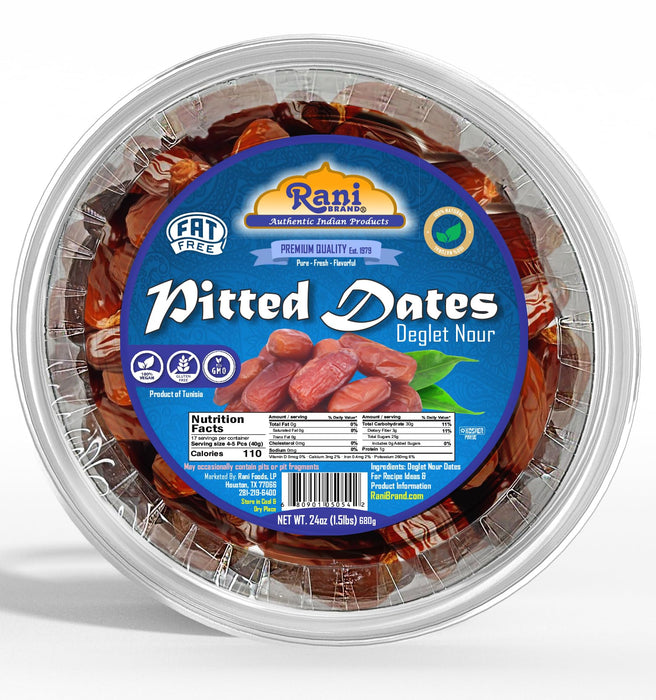 Rani Pitted Dates (Deglet Nour) Raw Dried Fruit 24oz (1.5lbs) 680g, Pack of 6 ~ All Natural | Fat-free | No added Sugar | Vegan | Gluten Friendly | Non-GMO | Kosher | Product of Tunisia