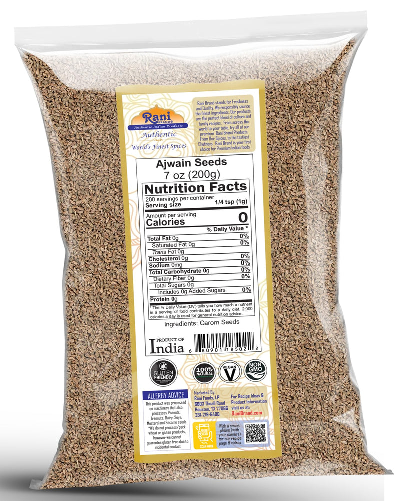 Rani Ajwain Seeds (Carom Bishops Weed) Spice Whole 7oz (200g) ~ Natural | Vegan | Gluten Friendly | NON-GMO | Kosher | Indian Origin
