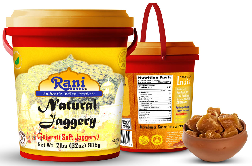 Rani Natural Jaggery (Gujarati Soft Jaggery) 32oz (2lbs) 908g Bulk Bucket ~ Gluten Friendly | Vegan | NON-GMO | Kosher | No Salt or fillers | Indian Product