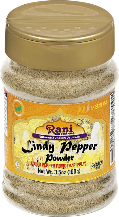 Rani Lindy Pepper Powder (Long Pepper, Piper Longum, Pipli) 3.5oz (100g) PET Jar ~ All Natural | Gluten Friendly | NON-GMO | Kosher | Vegan | Indian Origin