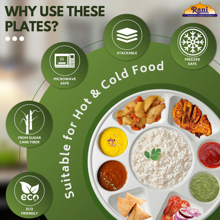 Rani Round Biodegradable Divided Plates, Pack of 50, 9 Compartments ~ Disposable & Eco-Friendly | 12.44" Diameter, 1.38" Thickness | Heavy-Duty and Sturdy Disposable Bagasse Plates | Premium Quality
