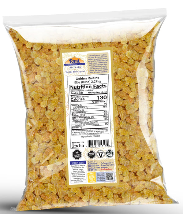 Rani Golden Raisins 80oz (5lbs) 2.27kg Bulk ~ All Natural | Gluten Friendly | NON-GMO | Vegan | Product of USA