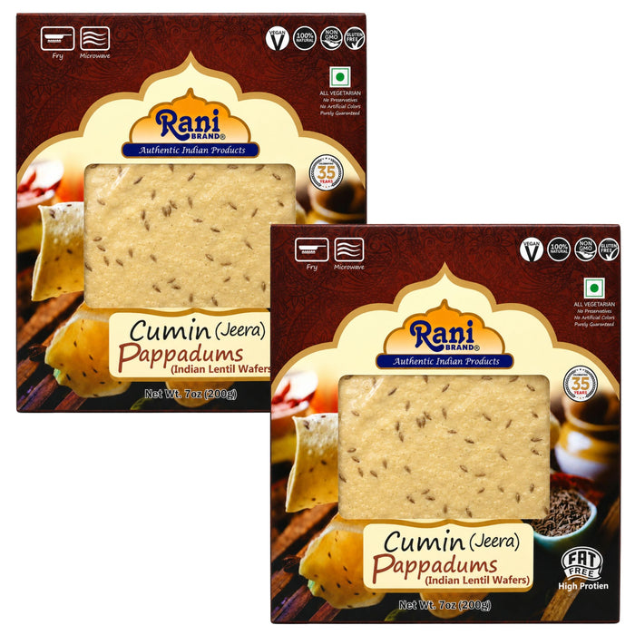 Rani Pappadums (Indian Lentil Wafer Snack) Jeera (Cumin) Papad 7oz (200g) Approximately 15pc, 7 inches, Pack of 2 ~ All Natural | Gluten Friendly