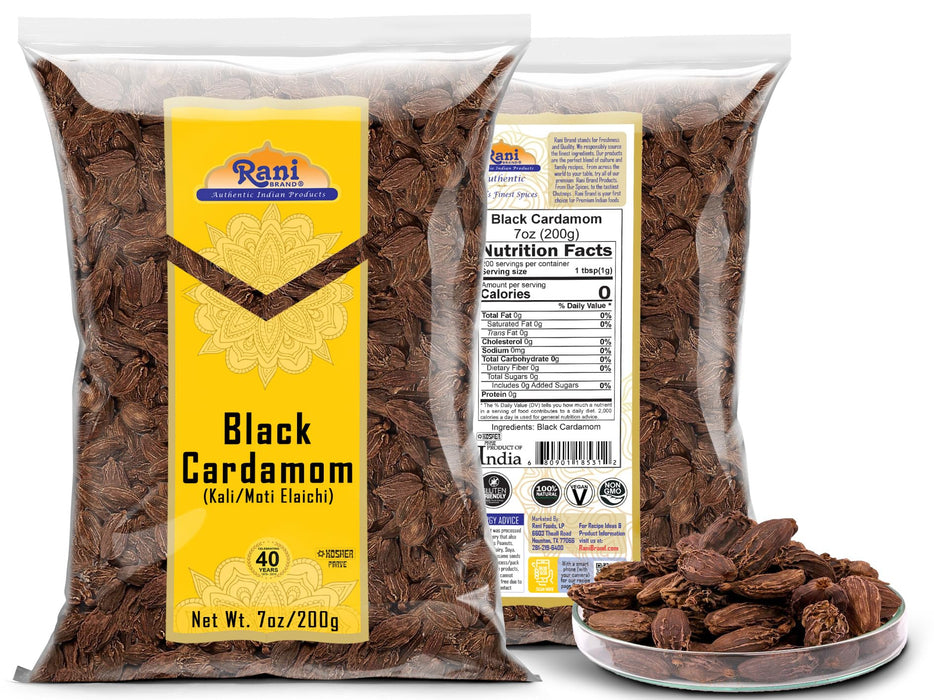 Rani Black Cardamom Pods (Kali Elachi) Whole Indian Spice 7oz (200g) ~ Natural | Vegan | Gluten Free Ingredients | NON-GMO | Kosher | Indian Origin