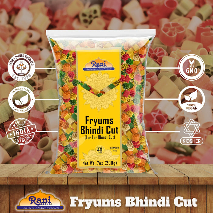 Rani Far Far / Fryums (Wheat & Tapioca Pellet) Bhindi Shape 7oz (200g) ~ Vegan, Kosher , Uncooked, Used to Make Papad, Bhungra / Chip Snack