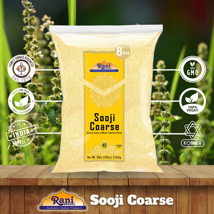 Rani Sooji Coarse (Farina, Suji, Rava, Rawa, Wheat Semolina) Flour, 128oz (8lbs) 3.63kg ~ Natural | Vegan | NON-GMO | Kosher | Indian Origin