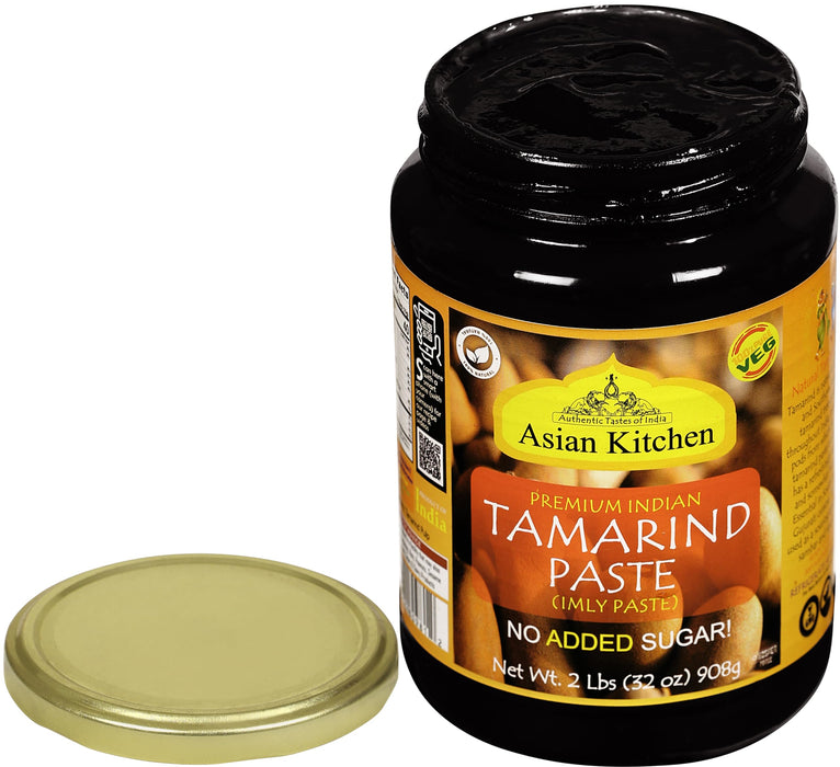 Asian Kitchen Tamarind Paste Puree (Imli) 32oz (908g) 2lbs Glass Jar, Gluten Free, No added sugar ~ All Natural | Vegan | NON-GMO | Kosher | No Colors