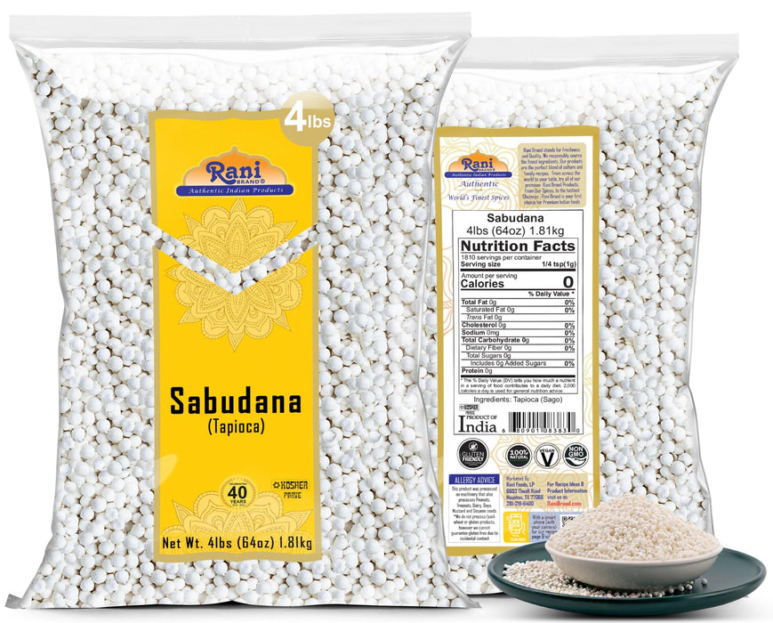 Rani Sabudana (Tapioca / Sago) Pearls, 64oz (4lbs) 1.81kg Bulk ~ All Natural | Vegan | No Colors | NON-GMO | Kosher | Indian Origin